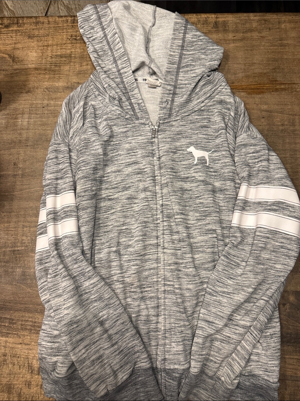 PINK Victoria's Secret Heather Gray Zip Hoodie with White Dog Logo